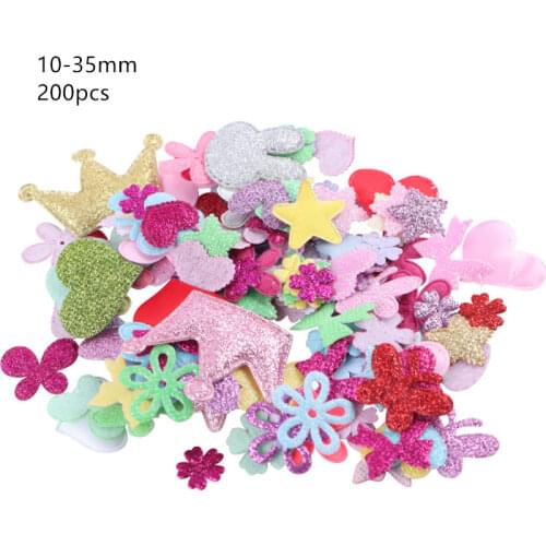 JOJO BOWS 200pcs Mixed Padded Glitter Felt Appliques Cartoon Cute Images Wedding Party Headwear Decoration DIY Crafts Supplies