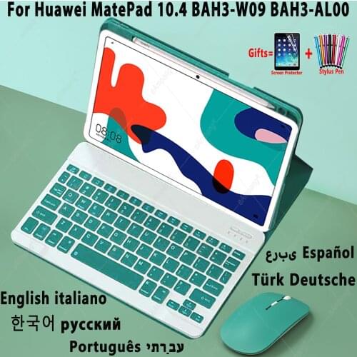 Keyboard Case with Mouse for Huawei Matepad 10.4 Soft Cover Pen Slot Russian Spanish Arabic Hebrew Korean Portuguese Keyboard