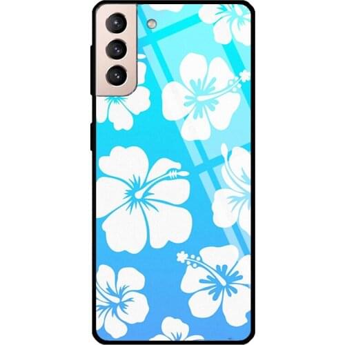 Blue Hibiscus Tempered Glass Case For Samsung Galaxy S21 Ultra Note 20 S8 S9 S10 Note 10 Plus S20 FE