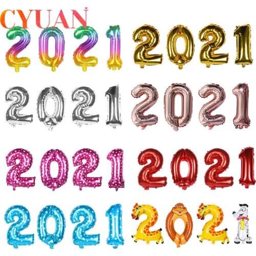 CYUAN 4pcs 16inch 2021 Number Foil Balloons Happy New Years Eve Decoration 2021 Gold Helium Ballon Merry Christmas Globos Natal