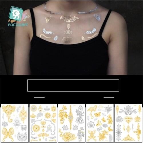 Hot Flash Metallic Waterproof Temporary Tattoo Gold Silver Tatoo Women Elephant Butterfly Mandala Flower Design Tattoo sticker