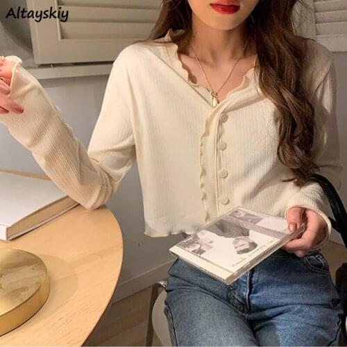 Cardigan Women Thin Summer Sun-proof Lovely Buttons Maiden Simple Outerwear Female Cropped Korean Style Elegant All-match Solid