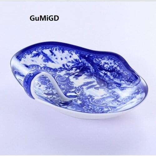 Ceramic European blue and white porcelain dish creative afternoon tea dim sum plate table decoration home microwave oven gift