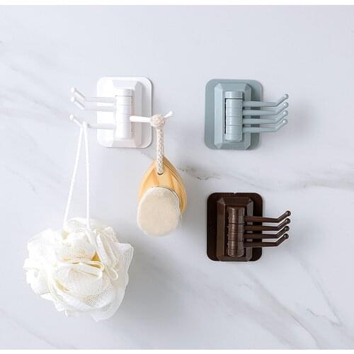 3KG Load Seamless Adhesive Hook Rotatable Strong Bearing Stick Hook Kitchen Wall Hanger Bathroom Accessories Kitchen 4-Hooks