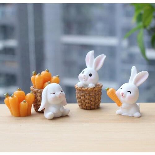 BAIUFOR Miniatures cartoon animal Figures Carrot cute Rabbit diy Terrariums Figurines Fairy Garden Decor Home Crafts Friend Gift