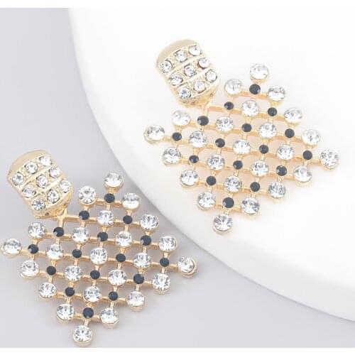 Fashion Metal Hollow Square Rhinestone Earrings Womens Popular Exaggeration Drop Earrings Banquet Jewelry Accessories