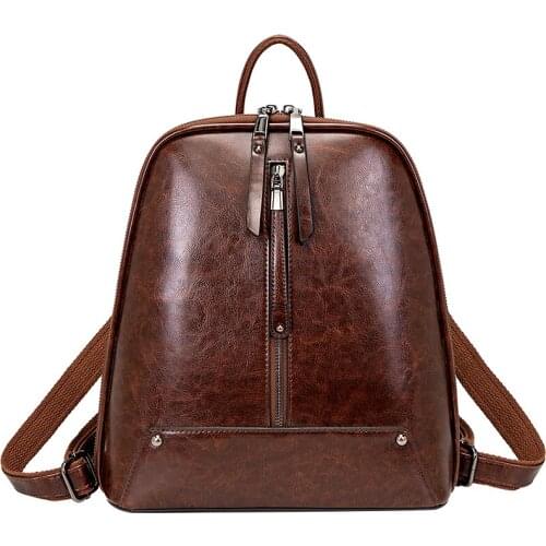 Fashion Women Backpack 2021 New Oil Wax Leather Shoulder Bags for Woman Casual Black Travel Bag Female Brown School Backpacks