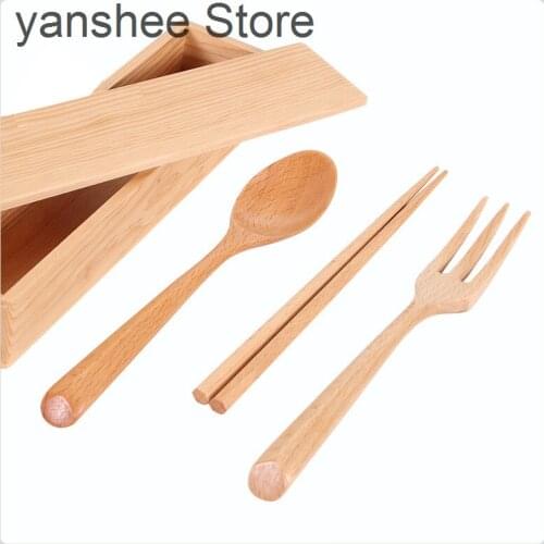 Biodegradable ecological natural wood tableware set, gift kitchen accessories, tableware set, chopsticks, forks, spoons