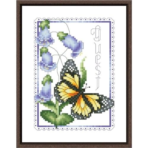 Butterfly and bluebell cross stitch kit small pattern package 18ct 14ct 11ct cloth cotton thread embroidery handmade needlework