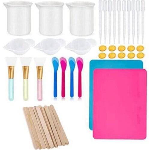 55PCS Epoxy Resin Tool Kit Beginners, Silicone Measuring Cups for Resin, Silicone Mixing Spoon for Resin Cast Making