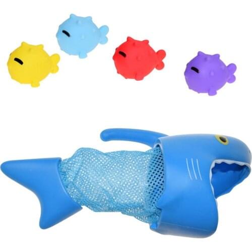 New 1 Set Shark Grabber Bath Toy For Boys Girls Catch Game With 4 Fishes Bathtub Fishing For Birthday Gift