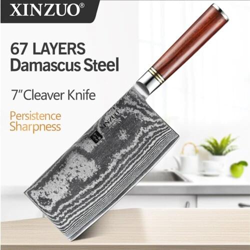 XINZUO 7" inches Big Cleaver Meat Knives Damascus Stainless Steel High Quality Japanese Chef Slicing Knife with Rrosewood Handle