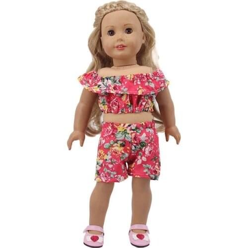 Doll Clothes Red Flower T-shirt and Pants Suit Fit 18 Inch American&43cm Baby New Born Doll Accessories,OG Childrens Toys