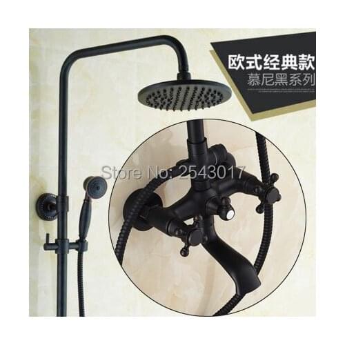 Wholesale and Retail Black Shower Set Dual Handle Control Wall Mounted Bathroom Shower Mixer with Swivel Faucet ZR53