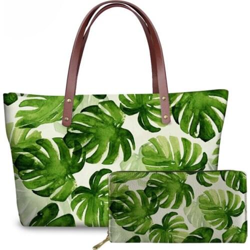 NOISYDESIGNS Ladies Luxury Design Hand Bags for Women Tropical Palm Leaf Printing Handbags Females Fashion Top-Handle Bag&Wallet