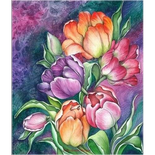 Counted Cross Stitch Kits Needlework Embroidery - Crafts 14 ct Aida DMC Color DIY Arts Handmade Home Decor - Colorful Tulips