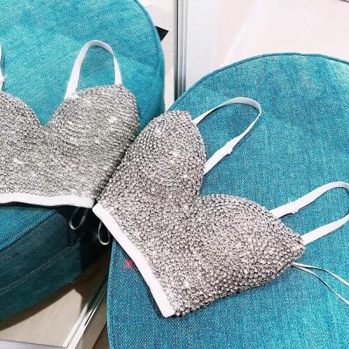 Sexy Corset Rhinestone Top Bustier Crop Top Rave Outfit Festival Clothing Female Silver Glitter Tops for Women Summer 2021