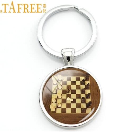 TAFREE International Chess Keychains Checkerboard Chess Pieces Glass Dome Pendant Bag Car Key Chain Ring Chess Lovers Gift CH17