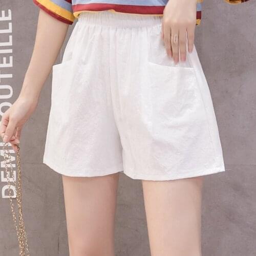 Women Summer Hot Wide Leg Pockets Shorts Female Loose Cotton Solid Shorts Casual High Waist Korean Vintge Style Short Feminino
