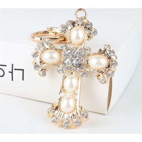 Cross Ten God Jesus Key Pendant Charm Rhinestone Crystal Purse Bag Keyring Key Chain Accessories Wedding Party Gift