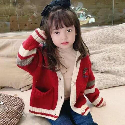 Girls Sweater Babys Coat Outwear 2021 White Thicken Warm Winter Autumn Knitting Cardigan Christmas Gift Childrens Clothing