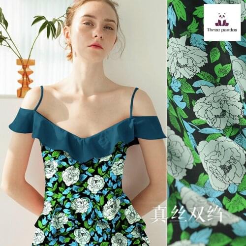 Natural mulberry silk crepe de chine fabric cloth per meter 14mm 111 cm wide drape printed clothing dress fabric alibaba express