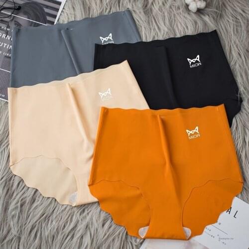 MiiOW Seamless High-waist Ice Silk Underwear Womens Pure Cotton Crotch Girl Antibacterial Abdomen Hips Breathable Ladies Briefs