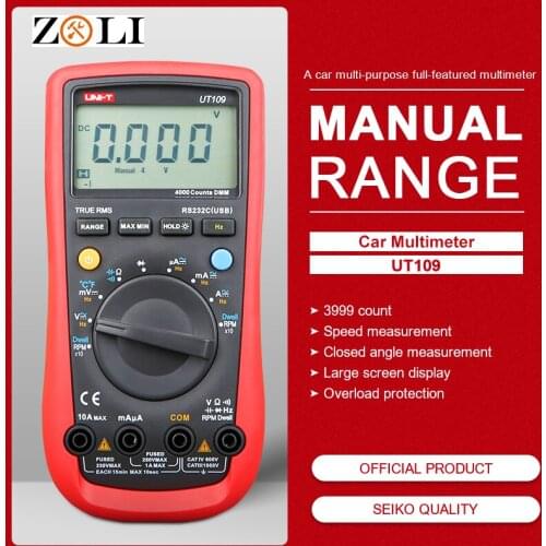 UNI-T UT109 Handheld Automotive Multipurpose Meters Auto Range Multimeters USB PC Connect Dwell Tach LCD Backlight