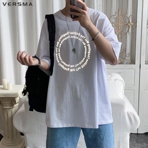 VERSMA Korean Harajuku Vintage Luminous T Shirts Men Women Hip Hop Rock Oversize Couple Reflective Print Tshirt Men Dropshipping
