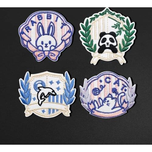 Animal protection theme embroidery cloth stickers DIY badges for decorative hats clothes cartoon panda rabbit cat fish With pins