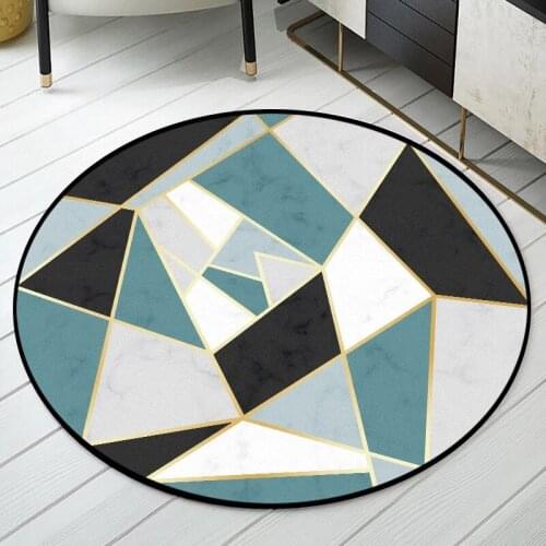 Green Marble Pattern Round Carpet Geometric Splicing Living Room Sofa Area Rugs Bedroom Chair Non-Slip Floor Mat Hand Wash