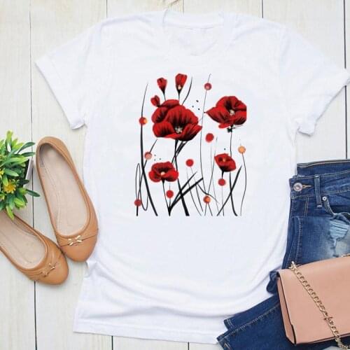 Women Sweet Holiday Vacation Clothing Flower Floral Summer Short Sleeve Fashion Print Lovely Clothes Tops Tees Tshirt T-Shirt