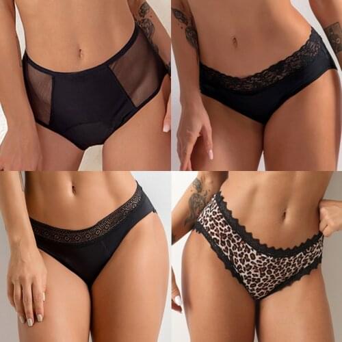 Womens Menstural Panties Sexy Leakproof Period Pants Combination Underwear 4Pcs Fashion Lingerie Top Dropshipping Recommend