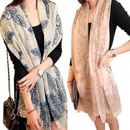 Womens Fashion Porcelain Pattern Print Long Big Wrap Soft Autumn Winter Scarf Porcelain Pattern Print, Long, Lightweight, Soft