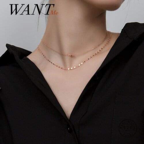 WANTME Simple Korean Double Link Chain Bead Charm Necklace for Women Real 925 Sterling Silver Youth Office Jewelry Accessories