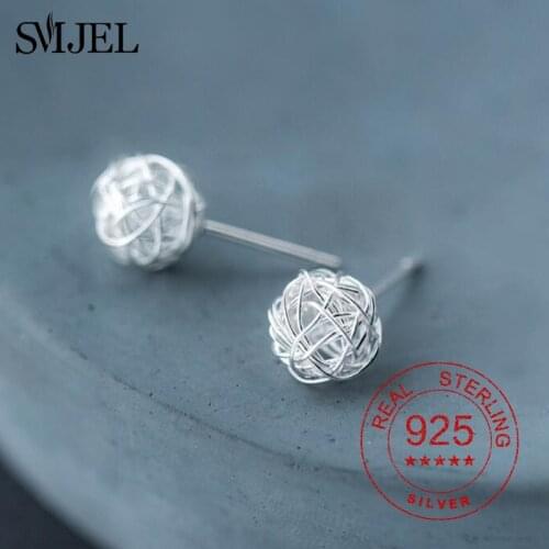 100% 925 Sterling Silver Ball Earrings for Women Fashion Earrings Jewelry Winding Stud Earring kolczyki srebrne 925