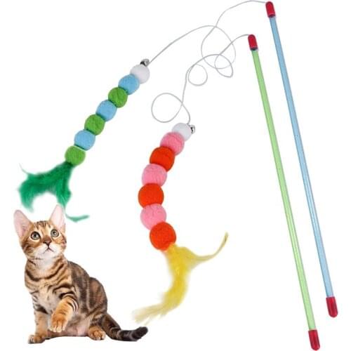 2PCS Cat Teaser Toy Creative Fake Feather Cat Wand Cat Stick Toy with Bell