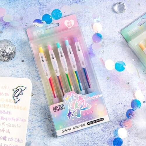 5Pcs/Set Popular New Dream Colourful Large Capacity Gel Pen Cute Student Hand account School Office Stationery Kawaii