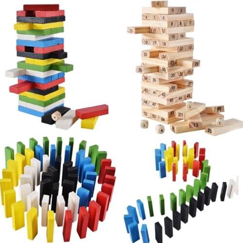 54pcs/set Wooden Building Block Colored Jenga Stacking Game Wooden Rainbow Blocks Domines Wood Educational Toy For Kids