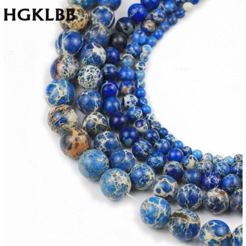 HGKLBB Royal blue Emperor pine beads Natural Stone spacer 6/8/12MM Round Loose Beads For Jewelry making bracelet accessories DIY