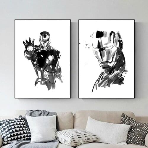 Marvel Black and White Canvas Painting Avengers Superhero Iron Man Prints Posters Wall Art Picture for Living Room Decor