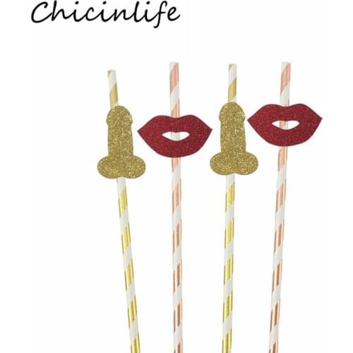 Chicinlife 10Pcs/bag Willy Penis Lips Straws Bachelorette Party Decor Bridal Shower Wedding Hen Night Party Tableware Supplies