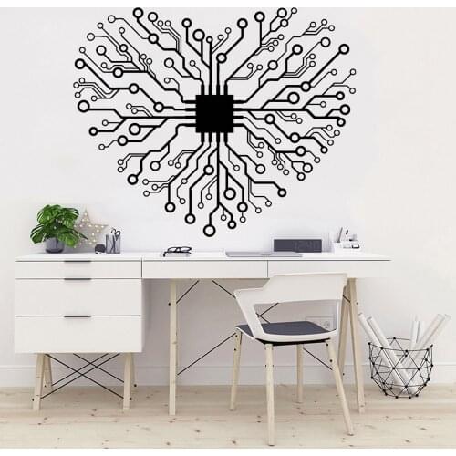 Chip Heart Wall Decal Teen Room Home Decor Geek Engineer Vinyl Removable Wall Stickers Modern School Classroom Decoration Z155