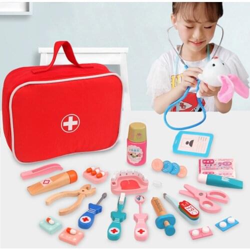 Wooden Pretend Play Doctor Educationa Toys for Children Medical Simulation Medicine Chest Set for Kids Interest Development