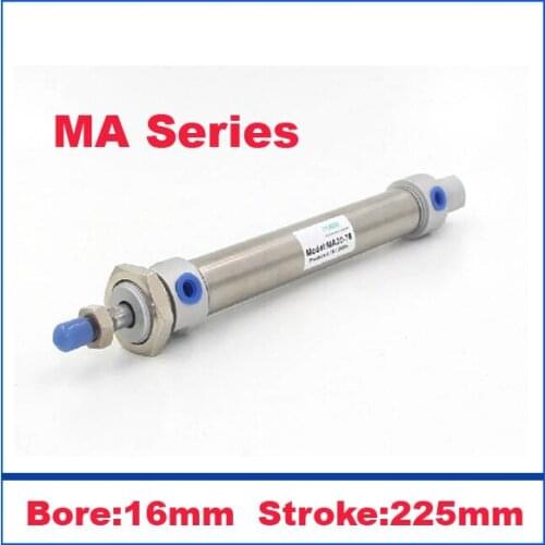 Double acting pneumatic small Custom cylinder stainless steel 16mm bore 225mm stroke MA16-225 mini air cylinder