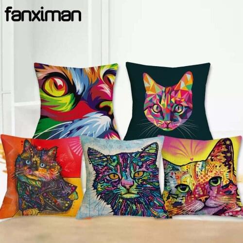 Fanximan Colorful Cat Print Customized Throw Pillowcase Pillow Covers Linen Square Cushion Cover Home Decoration Sofa Cushion