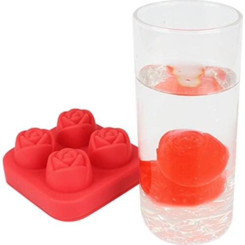 4 Grids Stereo Rose Shaped Ice Trays Food Grade Silicone Mold Chocolate Whiskey Wine Cocktail Ice Mould Cake Decoration Mold