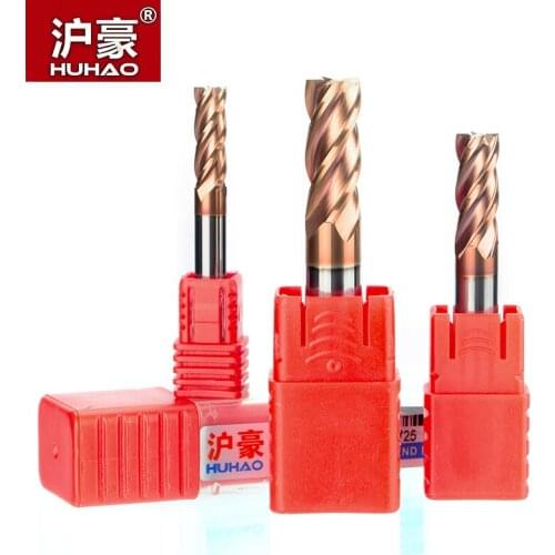 HUHAO 1pc HRC55 Tungsten Steel Spiral Milling Cutter Alloy Coating Router Bits CNC Tool 4 Flutes Lengthened End Mill For Metal