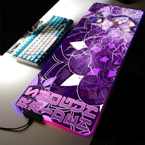 Genshin Impact Sexy Girl RGB LED Light Gaming Accessories Led Baal Shogun Large MousePad Anime Keyboard DeskMat Game LOL Carpet