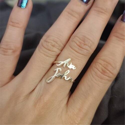 Customized Fashion Personalized Two Name Couple Ring Couple Name Ring Family Ring Adjustable Wedding Ring